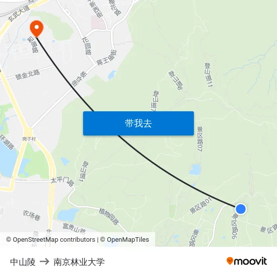 中山陵 to 南京林业大学 map
