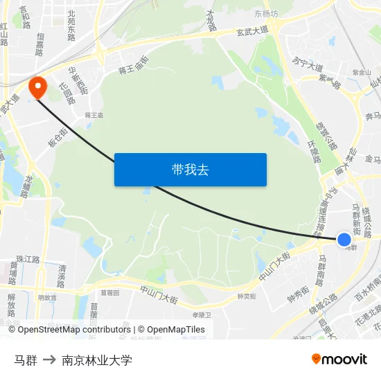 马群 to 南京林业大学 map