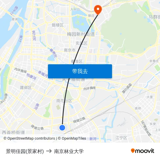 景明佳园(景家村) to 南京林业大学 map