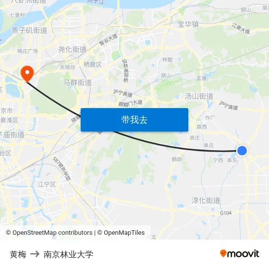 黄梅 to 南京林业大学 map