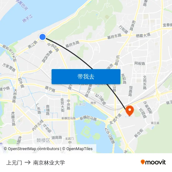 上元门 to 南京林业大学 map