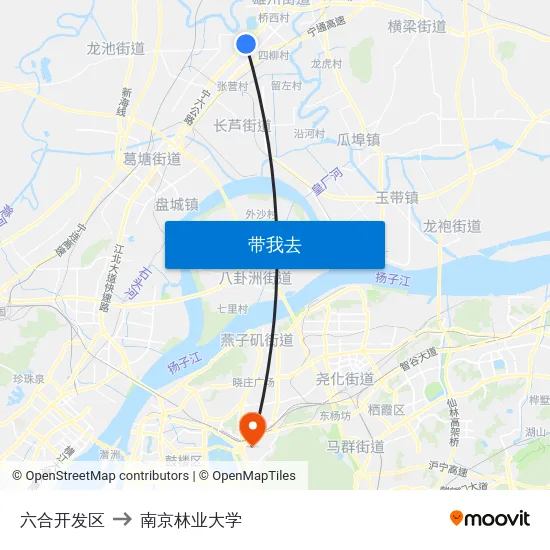 六合开发区 to 南京林业大学 map
