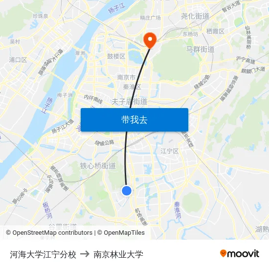 河海大学江宁分校 to 南京林业大学 map