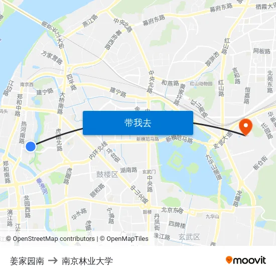 姜家园南 to 南京林业大学 map