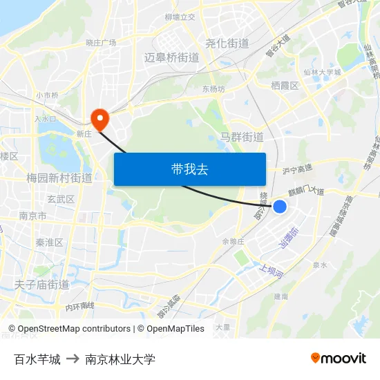 百水芊城 to 南京林业大学 map