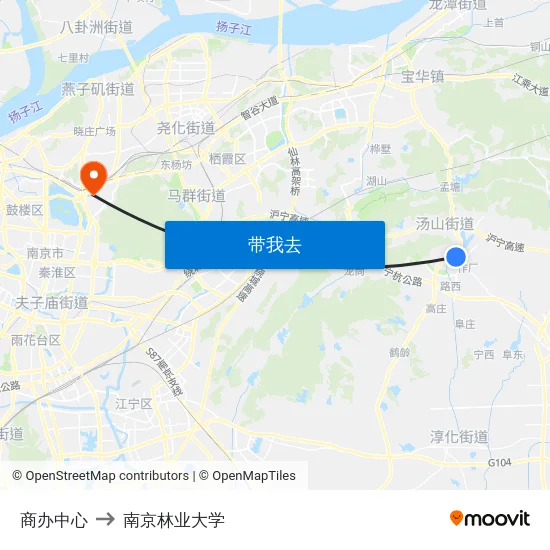商办中心 to 南京林业大学 map