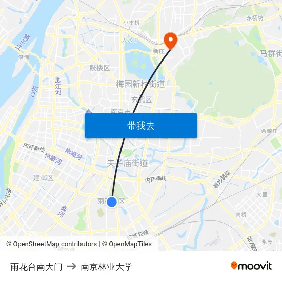 雨花台南大门 to 南京林业大学 map