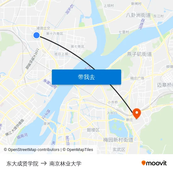 东大成贤学院 to 南京林业大学 map