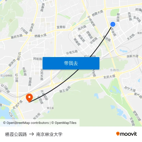 栖霞公园路 to 南京林业大学 map