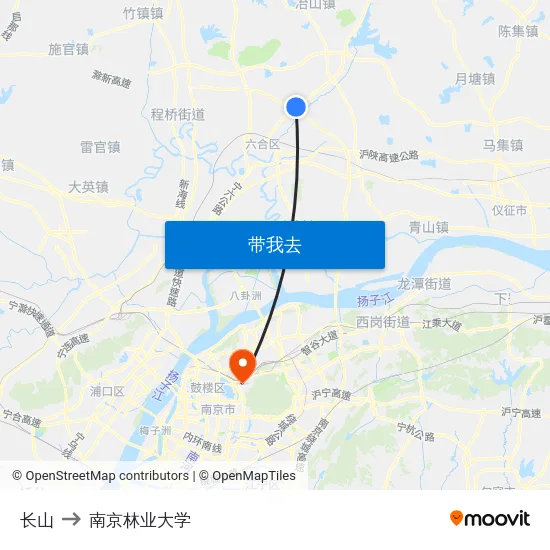 长山 to 南京林业大学 map
