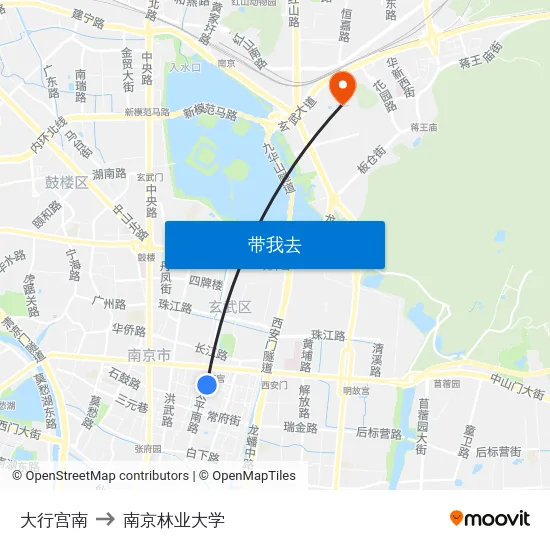 大行宫南 to 南京林业大学 map