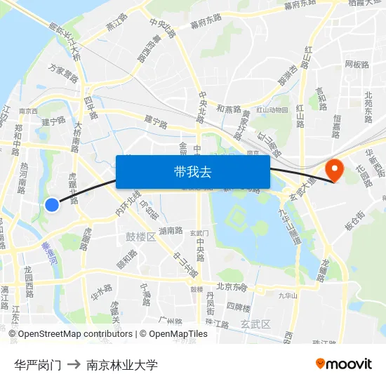华严岗门 to 南京林业大学 map