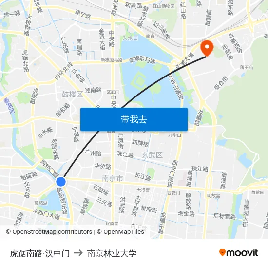 虎踞南路·汉中门 to 南京林业大学 map