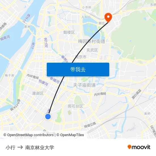 小行 to 南京林业大学 map