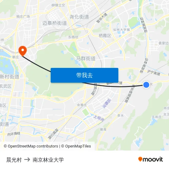 晨光村 to 南京林业大学 map