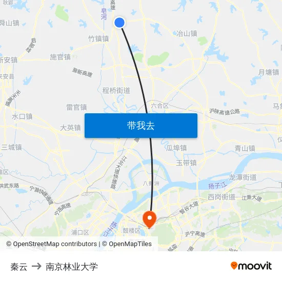 秦云 to 南京林业大学 map