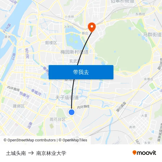 土城头南 to 南京林业大学 map