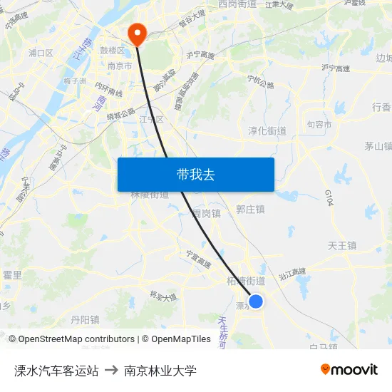 溧水汽车客运站 to 南京林业大学 map