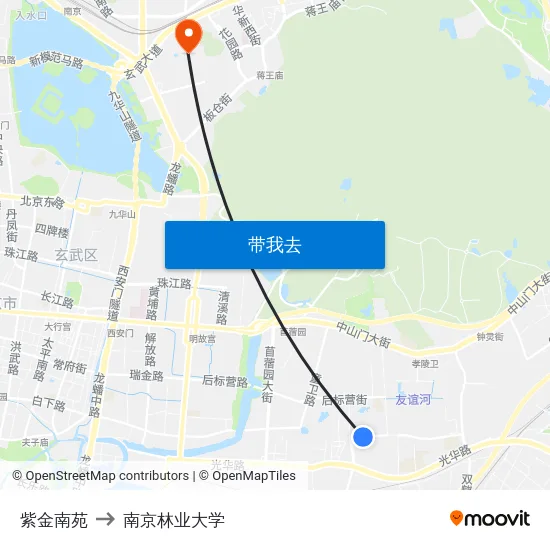 紫金南苑 to 南京林业大学 map