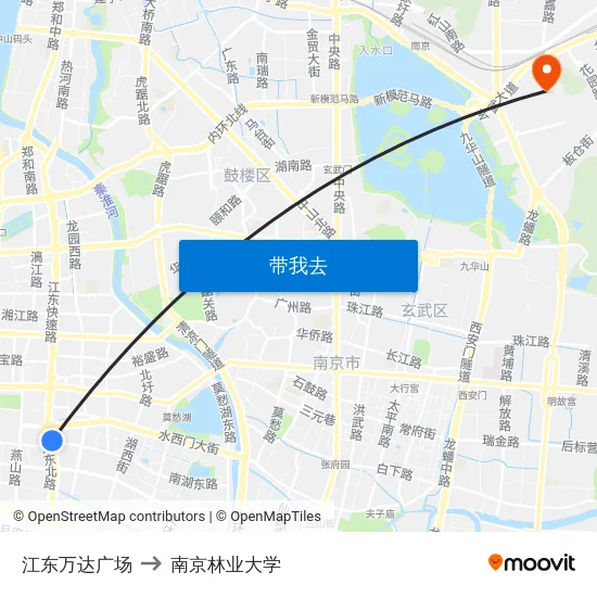 江东万达广场 to 南京林业大学 map