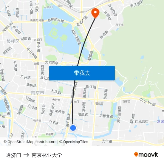 通济门 to 南京林业大学 map