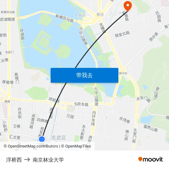 浮桥西 to 南京林业大学 map