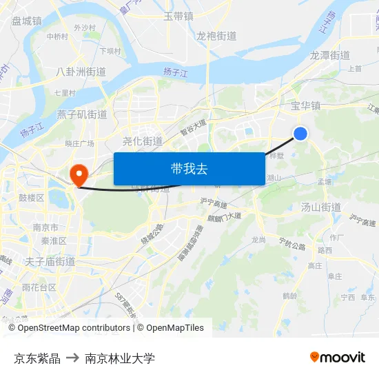 京东紫晶 to 南京林业大学 map