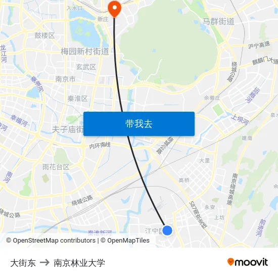 大街东 to 南京林业大学 map