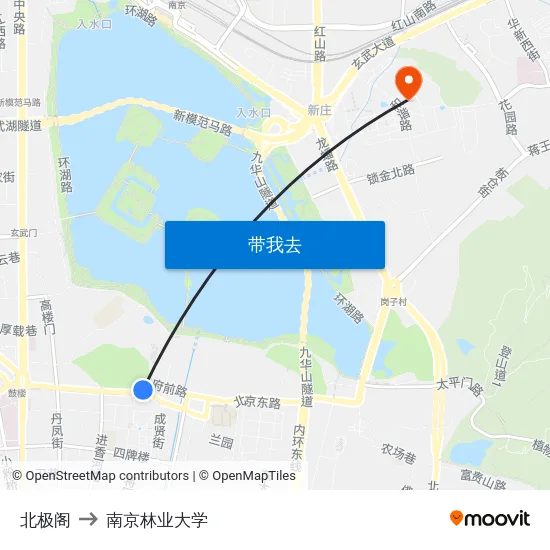 北极阁 to 南京林业大学 map