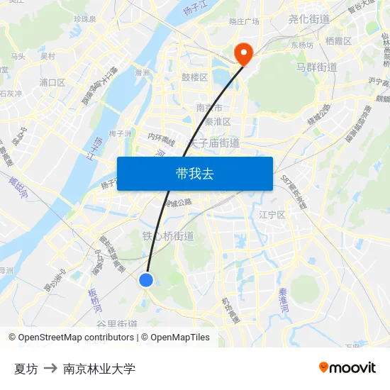 夏坊 to 南京林业大学 map