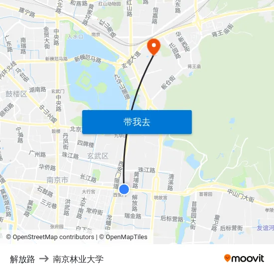 解放路 to 南京林业大学 map