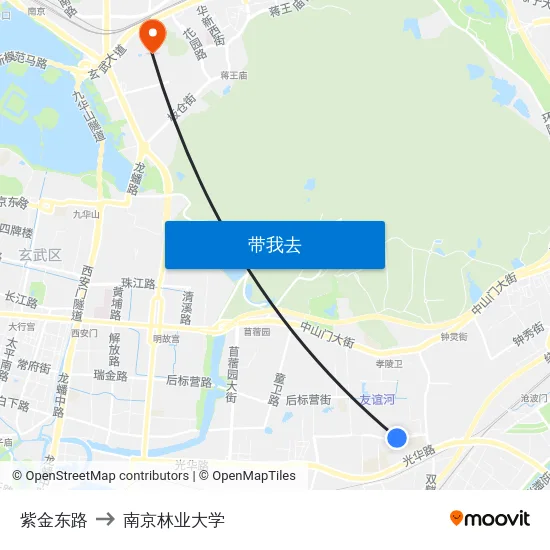 紫金东路 to 南京林业大学 map