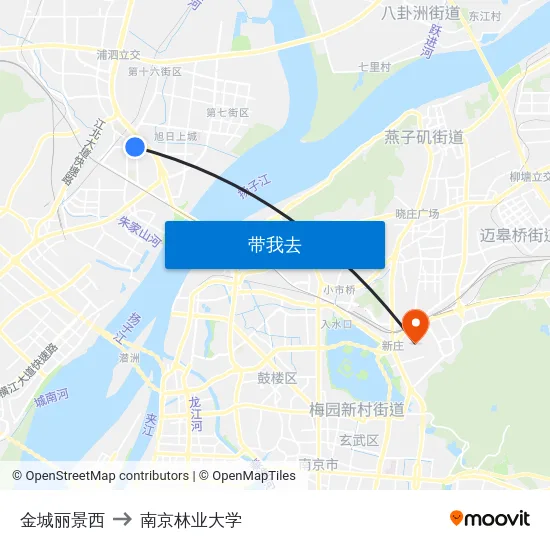 金城丽景西 to 南京林业大学 map
