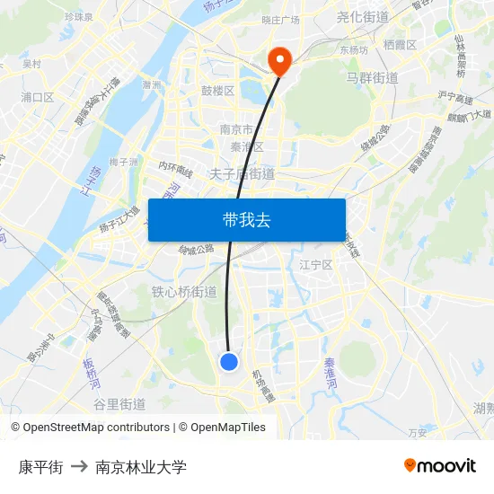 康平街 to 南京林业大学 map