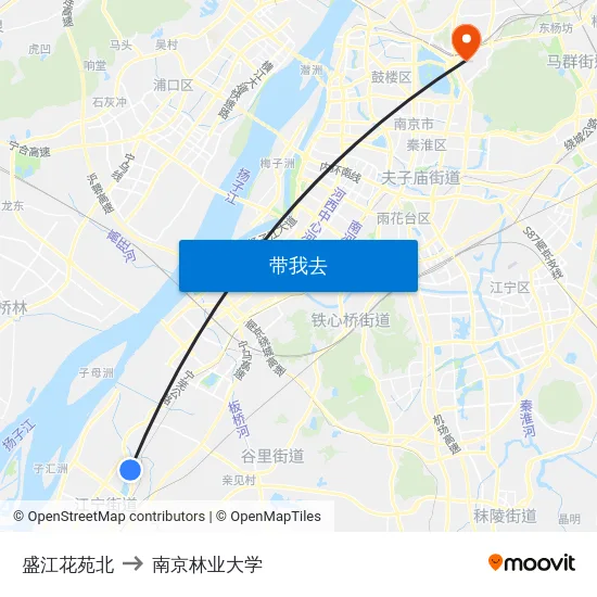 盛江花苑北 to 南京林业大学 map