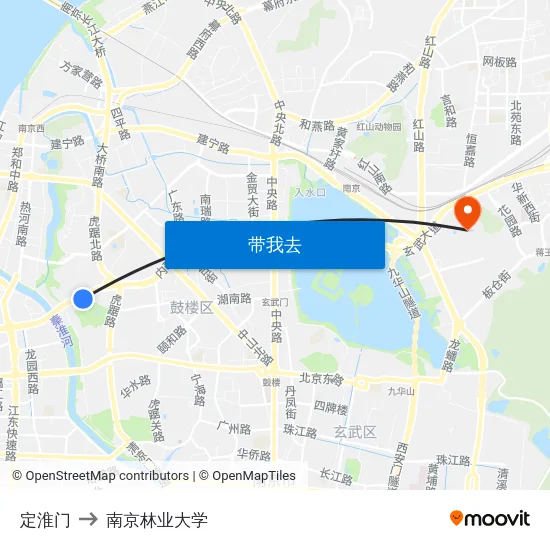 定淮门 to 南京林业大学 map