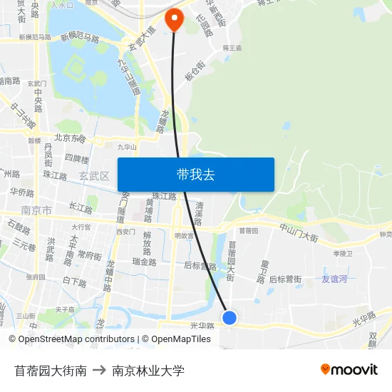 苜蓿园大街南 to 南京林业大学 map