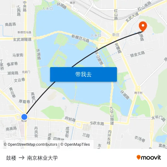 鼓楼 to 南京林业大学 map