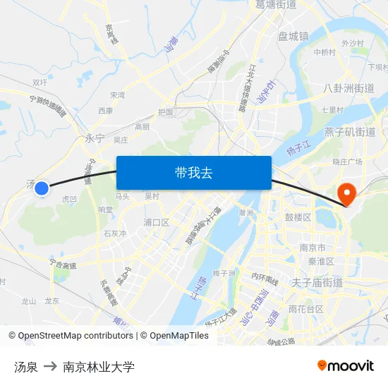 汤泉 to 南京林业大学 map