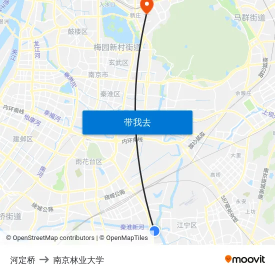 河定桥 to 南京林业大学 map