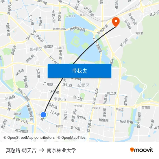 莫愁路·朝天宫 to 南京林业大学 map