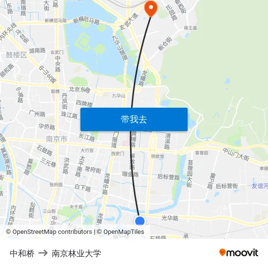 中和桥 to 南京林业大学 map