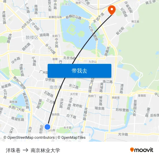 洋珠巷 to 南京林业大学 map