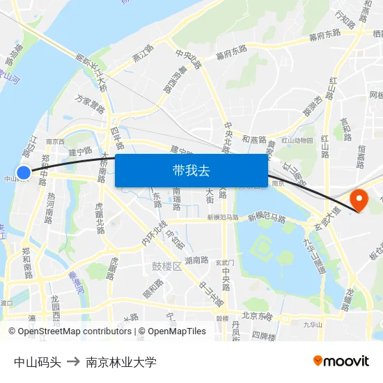 中山码头 to 南京林业大学 map