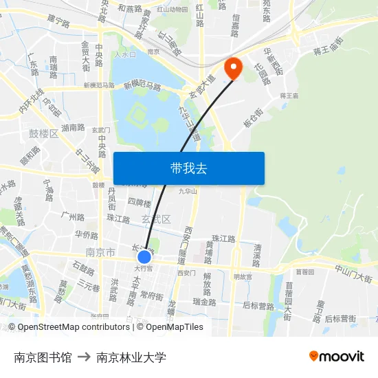 南京图书馆 to 南京林业大学 map