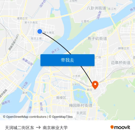 天润城二街区东 to 南京林业大学 map