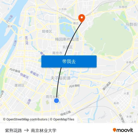 紫荆花路 to 南京林业大学 map