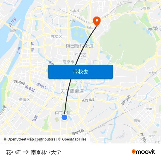 花神庙 to 南京林业大学 map