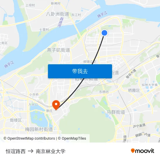 恒谊路西 to 南京林业大学 map