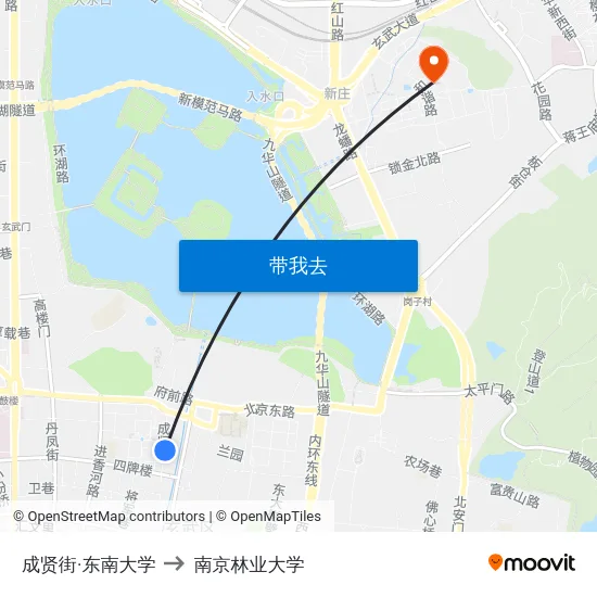 成贤街·东南大学 to 南京林业大学 map